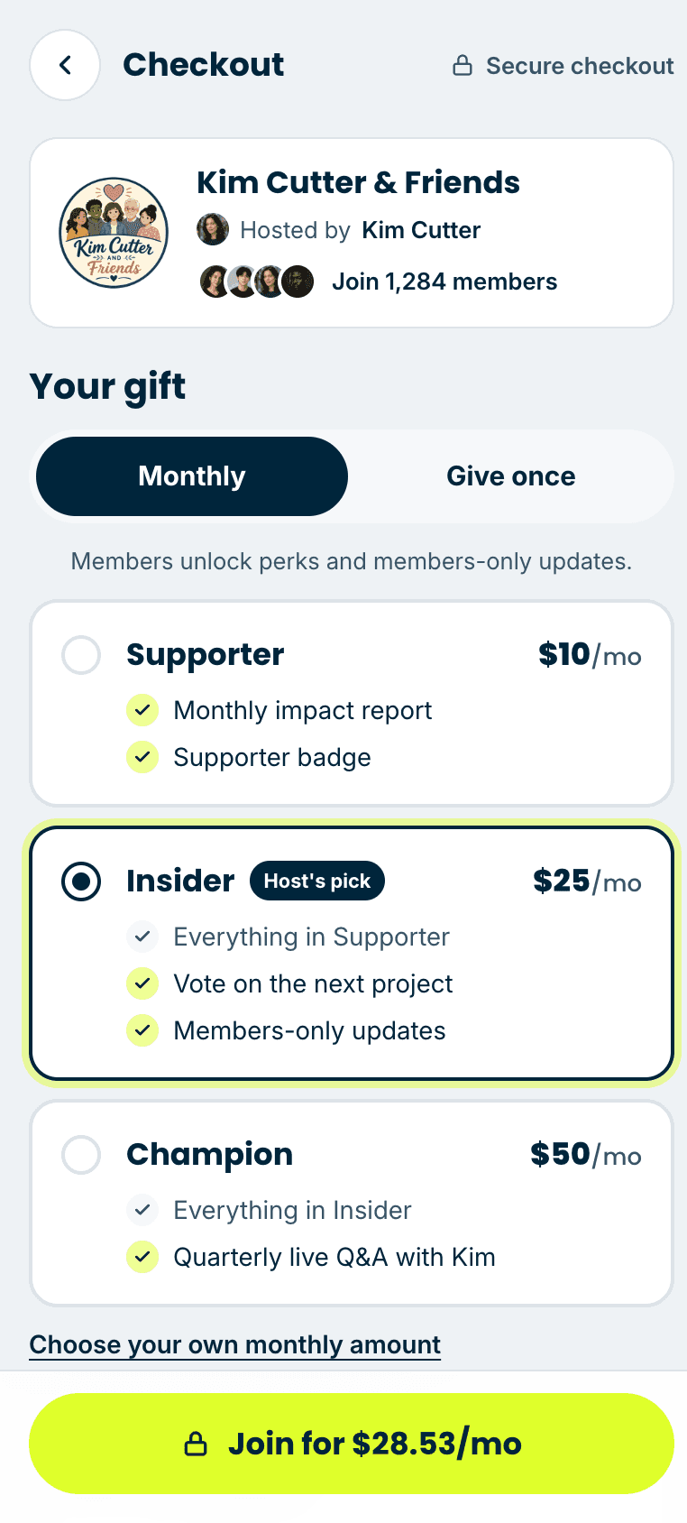 Giving to a Glow community fund on mobile